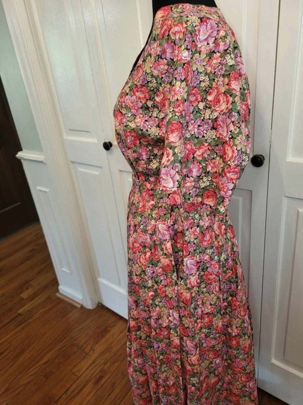 Vintage 80s Herman Geist Pink Rose Floral Cotton Skirt Blouse 10 Cottage Preppy - Picture 6 of 12